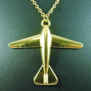 Gold Airplane Pendant Necklace